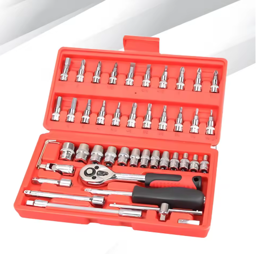 Kit De Ferramentas 46 Peças Chave Catraca Reversível Com Maleta Jogo de Soquete Para Manutenção E Reparo