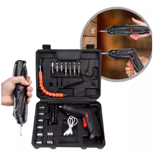 Kit Parafusadeira Mini Portatil Recarregável Usb e Maleta com 47 Chaves 360 Graus Bivolt Sem Fio